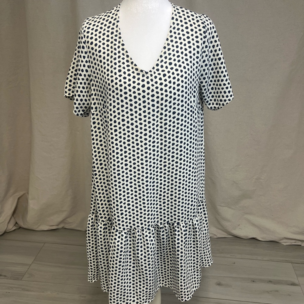 Retro Michelle McDowell Polka Dot V-Neck Long Sleeve Dress Black White Sz S